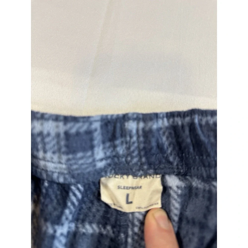Lucky Brand Pajama Pants Adult Size L - Blue Plaid Fleece Sleepwear Bottoms
